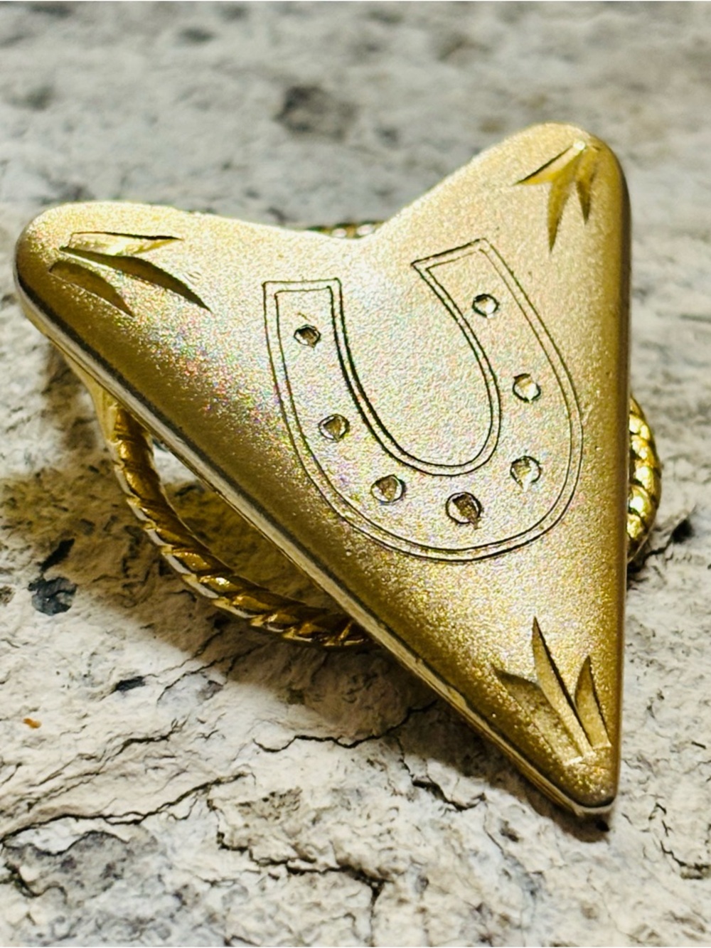 Vintage Gold Tone Cowgirl Cowboy Horseshoe Scarf Slide V-shape tip